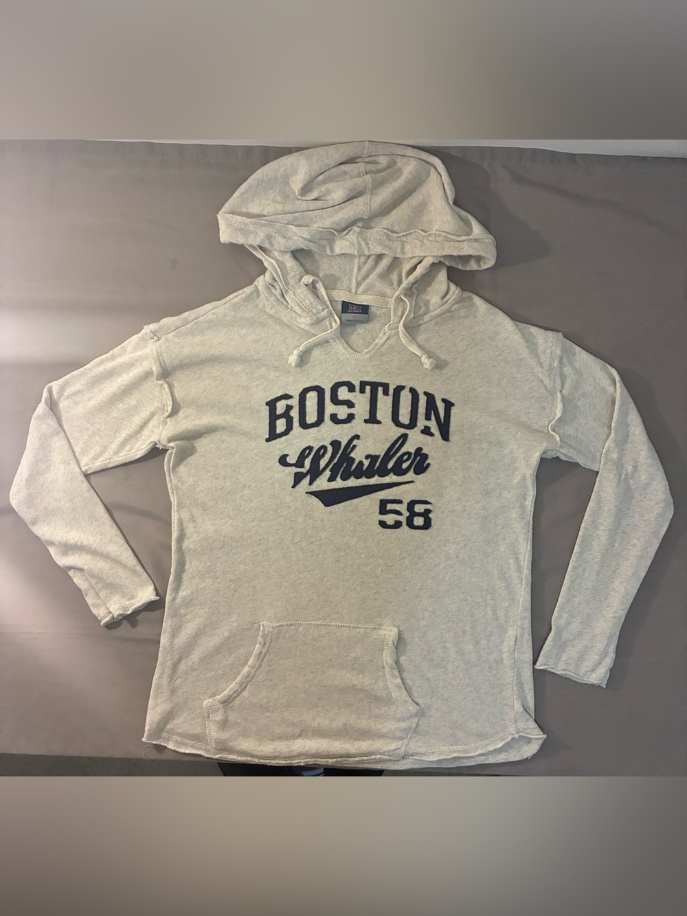 MV Sport Cream Crewneck Hoodie Sweater with Navy Boston Graphic